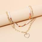 Set: Beaded Necklace + Heart Chain Necklace Gold - One Size