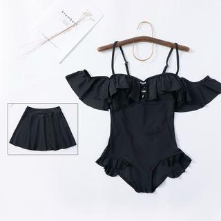 Set: Ruffled Swim Suit + Swim Skirt