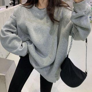 Oversize Long-sleeve Plain Sweatshirt
