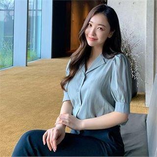 Set: Puff-sleeve Blouse + Tapered Pants