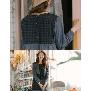 Button-back Plaid Panel Dress