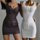 Plain Slim-fit Sleeveless Dress - 4 Colors