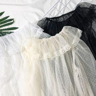 Ruffled-collar Sheer Mesh Blouse