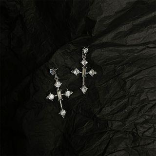 Cross Rhinestone Alloy Dangle Earring 1 Pair - Silver - One Size