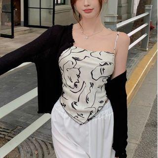 Print Camisole Top / Cardigan / Wide-leg Pants
