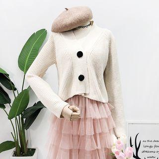 Cropped Knit Cardigan White - One Size