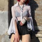 Mesh Bell-sleeve See Through Shirt