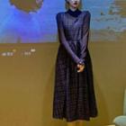 Long-sleeve Top / Sleeveless Plaid A-line Dress