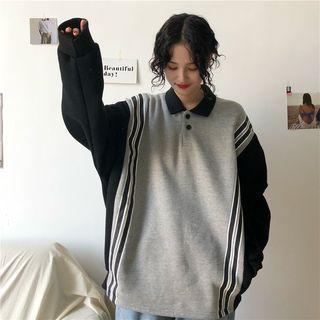 Collared Striped Pullover Gray - One Size