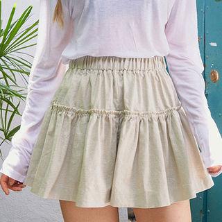 Shirred Linen A-line Mini Skort
