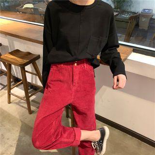 Long-sleeve Plain T-shirt / Corduroy Harem Pants