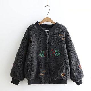 Flower Embroidered Fleece Jacket
