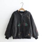 Flower Embroidered Fleece Jacket