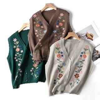 Flower Embroidered Sweater Vest