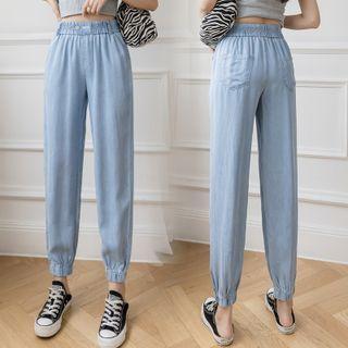 High-waist Denim Cropped Jogger Pants