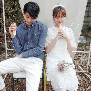 Set: Short-sleeve Lace Top + Slipdress