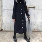Single-breasted Sailor-collar Coat Navy Blue - One Size