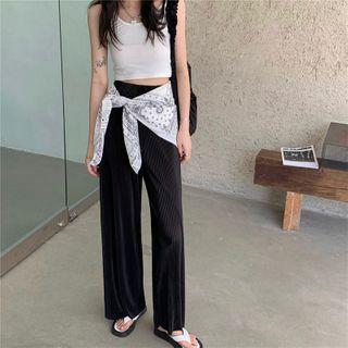 High Waist Wide Leg Striped Pants Black - One Size