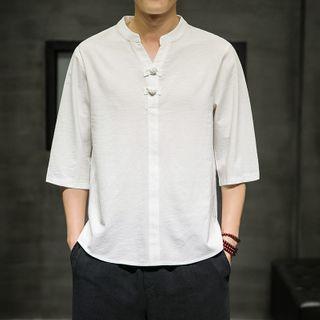 Short-sleeve Plain Frog-button Top