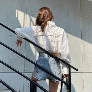 Drawstring-back Long-sleeve Blouse