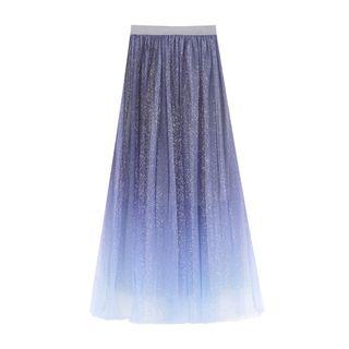 Gradient Metallic Mesh A-line Midi Skirt