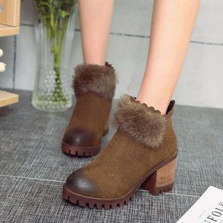Scallop Edge Chunky Heel Ankle Boots