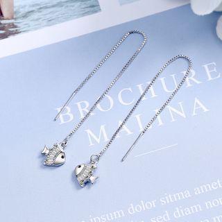 Cz Fish Threader Earring 1 Pair - Copper Plated - Silver - One Size