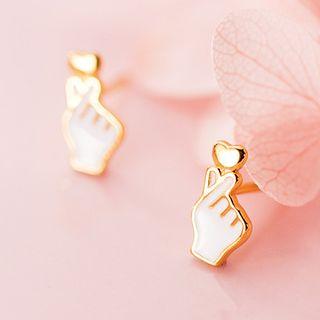 925 Sterling Silver Heart & Hand Earring