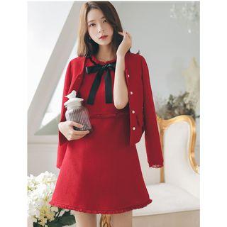 Faux Pearl Button Tweed Jacket