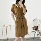 Short-sleeve Tie-waist Collared Dress