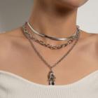Lock Layered Necklace Silver - One Size