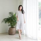 Short-sleeve Frill-hem Polka-dot Long Dress