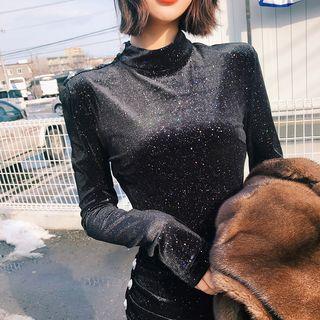 Set: Long-sleeve Knit Top + Split Hem Midi Pencil Skirt