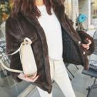 Collared Buttoned Faux-fur Jacket