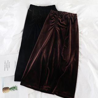 High-waist Velvet Midi Skirt