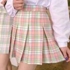 Band-waist Pintuck Plaid Miniskirt