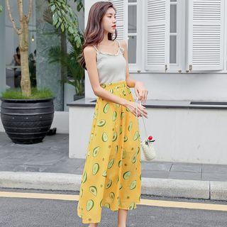 Avocado Print Midi A-line Skirt