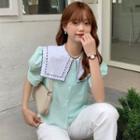 Short-sleeve Scalloped Wide-collar Blouse