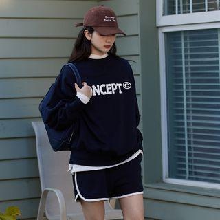 Lettering Sweatshirt / Contrast Trim Sweatshorts
