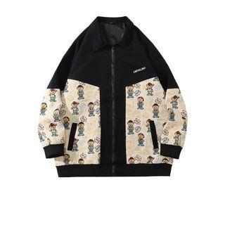 Bear Jacquard Panel Zip-up Jacket