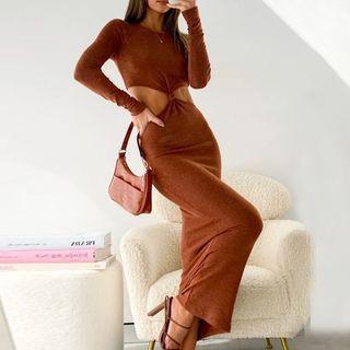 Long Sleeve Knotted Cut-out Bodycon Dress