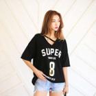Elbow-sleeve Strap-detail Lettering T-shirt