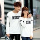 Long-sleeve Lettering Couple Matching T-shirt