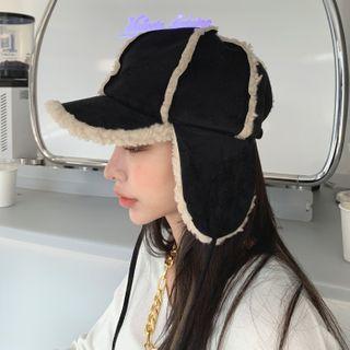 Dumble-trim Faux-suede Ear Flap Cap