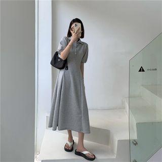 Elbow-sleeve Polo-neck Midi T-shirt Dress