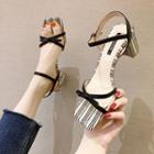 Ankle Strap Striped Chunky Heel Sandals