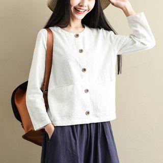 Button Long-sleeve Top White - One Size