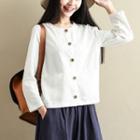 Button Long-sleeve Top White - One Size