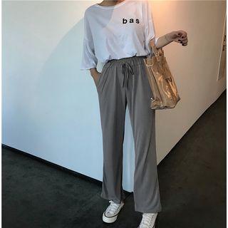 Elbow-sleeve Lettering T-shirt / Wide-leg Pants