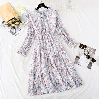 Frilled Trim Floral Chiffon Maxi Dress